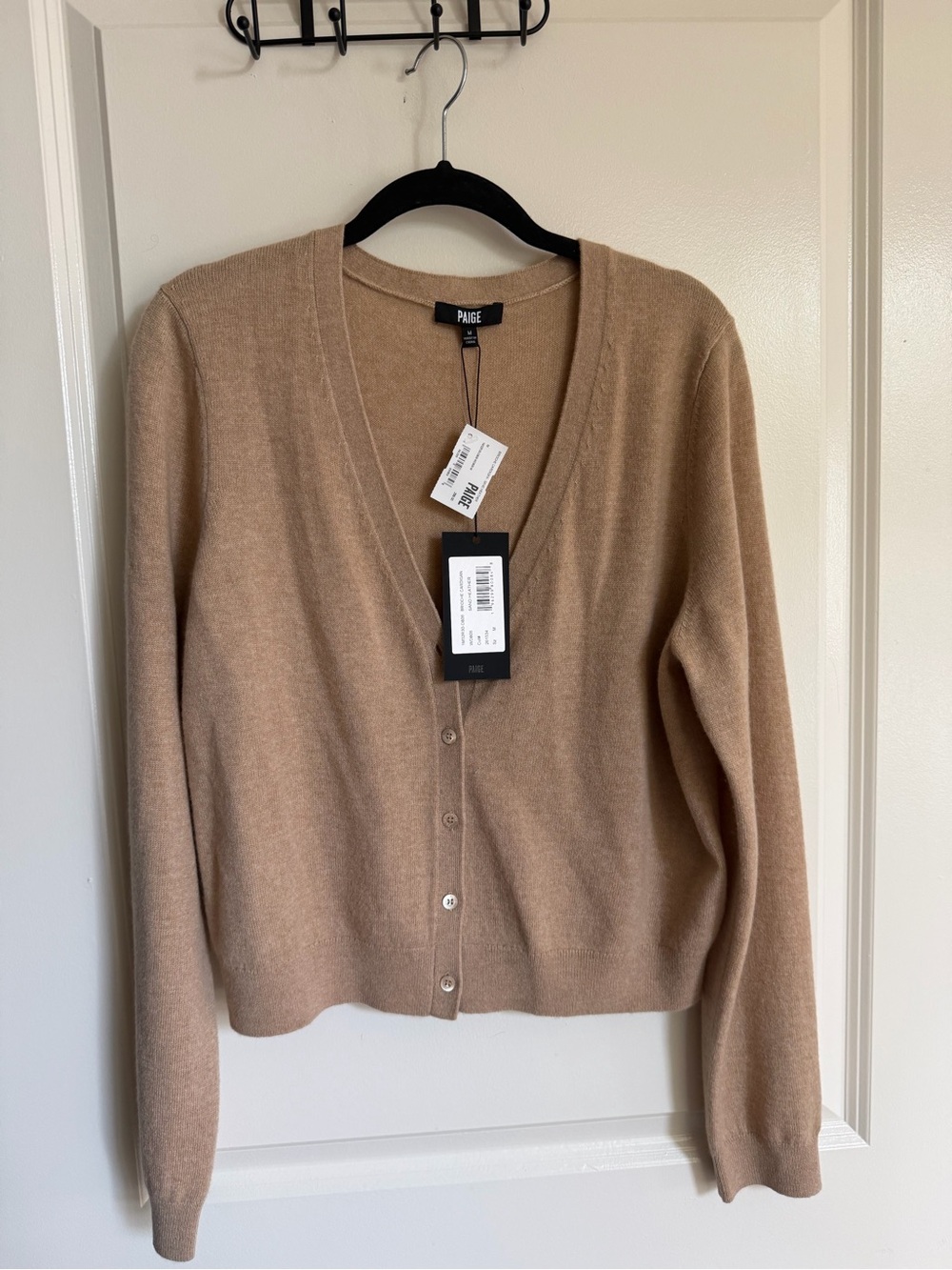 PAIGE Women's V-Neck 100% Cardigan in Camel Brown